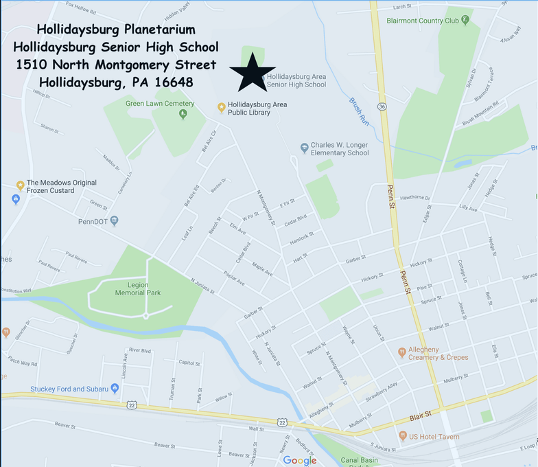 Map from Hollidaysburg to Hollidaysburg Planetarium